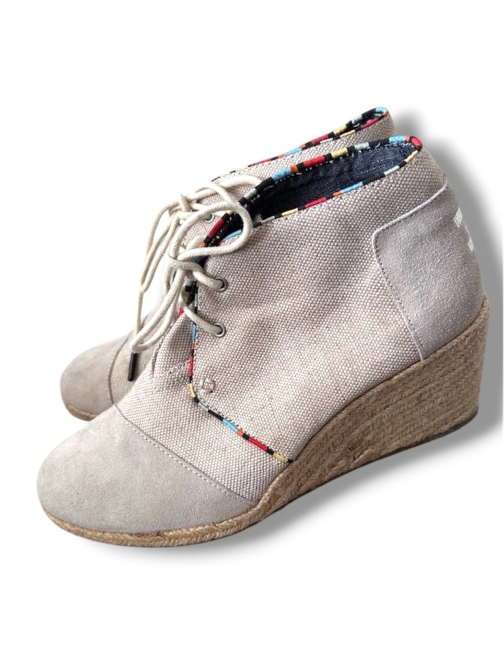 TOMS Desert Whisper Burlap Espadrilles Lace-Up Ankle Wedges Women’s Size 10